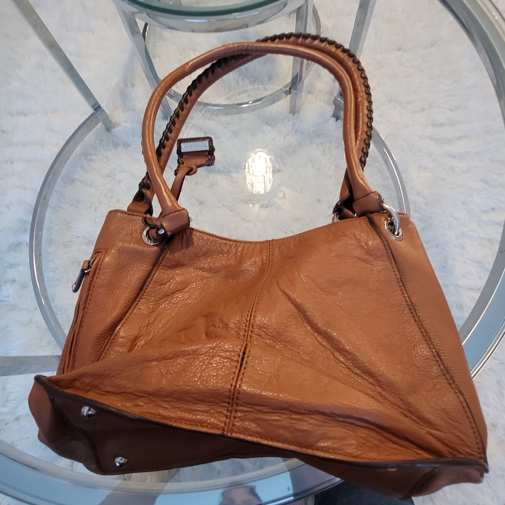 Light Brown Tignanello Leather Purse/Silver Trim